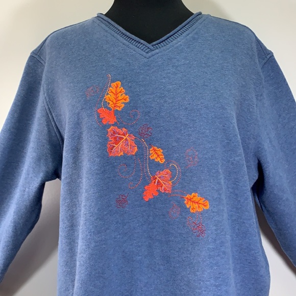 Classic Elements Fall Autumn Leaves Embroidery Women’s Size 16-18W Pullover Top - Picture 2 of 8